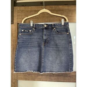 DKNY Women's Size 12 Mid‎ Rise A-Lin Frayed Raw Hem Denim Jean Skirt